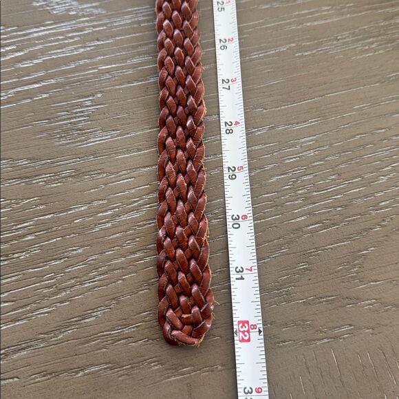 Fossil Braided Brown Leather Belt with Solid Brass Antiqued Gold Buckle Size S - Picture 6 of 12